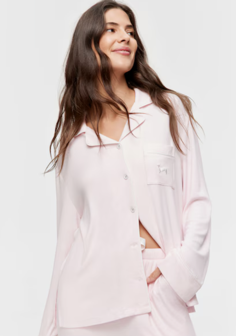 Peter Alexande Pink Bamboo Rib Long Pj Set